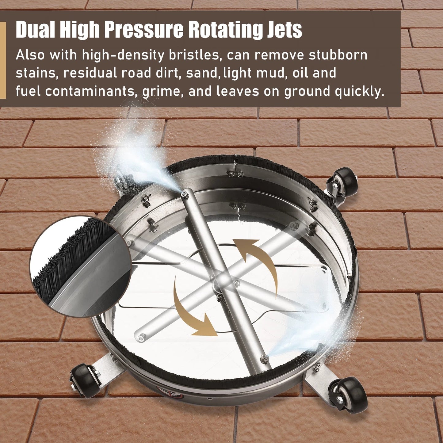 16.5" Stainless Steel Pressure Washer Surface Cleaner – 4000 PSI | Dual Rotating Jets & 4 Wheels