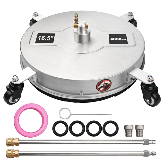 16.5" Stainless Steel Pressure Washer Surface Cleaner – 4000 PSI | Dual Rotating Jets & 4 Wheels