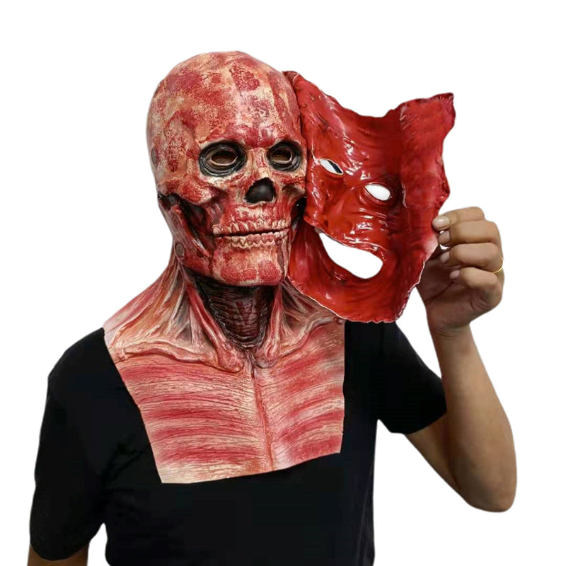 Double-Layer Ripped Bloody Horror Skull Mask – Realistic Halloween Costume Mask