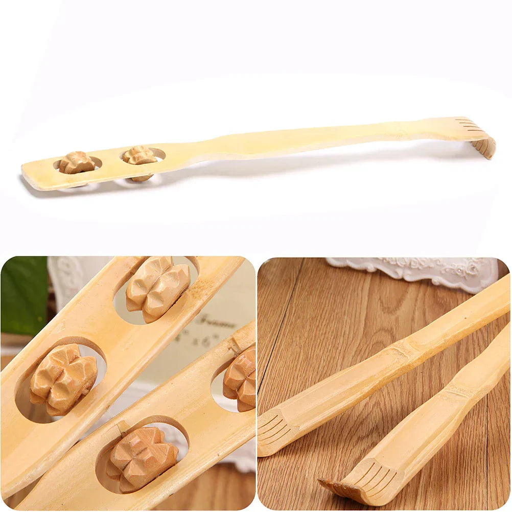 Bamboo Back Scratcher & Body Roller Massager Stick – Telescopic Massage Tool