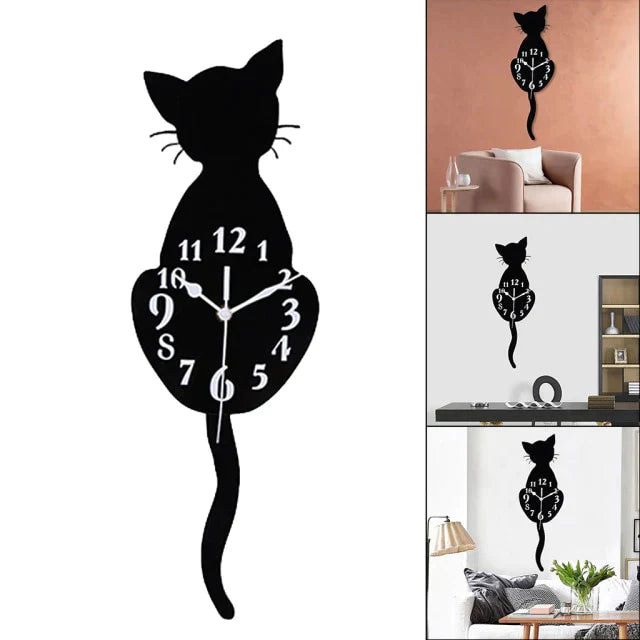 Cat Tail Wall Clock – Cute Swinging Tail & Moving Eyes Novelty Clock for Home Decor