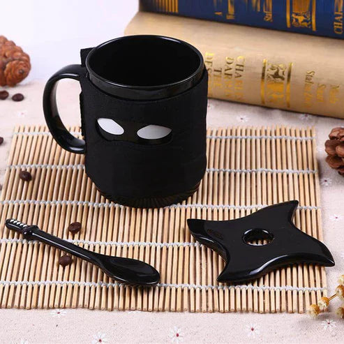 Ninja Ceramic Mug Set – Creative Mug with Mask, Sword & Spoon