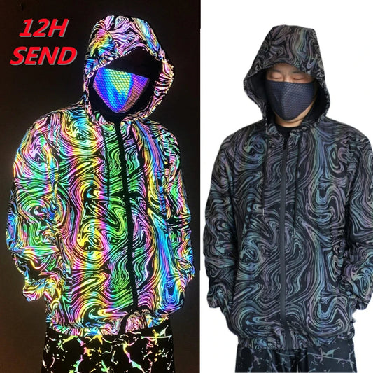 Reflective Colourful Windbreaker Jacket – Lightweight Festival & Streetwear Coat
