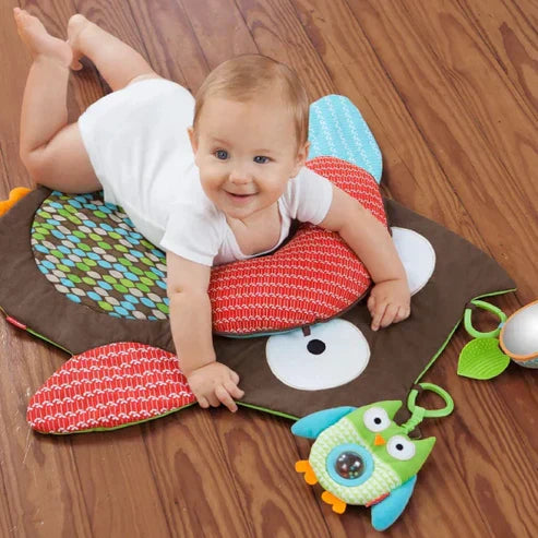 Soft Foldable Baby Owl Play Mat – Activity Gym with Pillow & 2 Toy Attachments