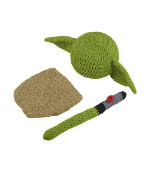 Baby Yoda Snuggly Knitted Cap & Outfit Set – Handmade Crochet Newborn Costume