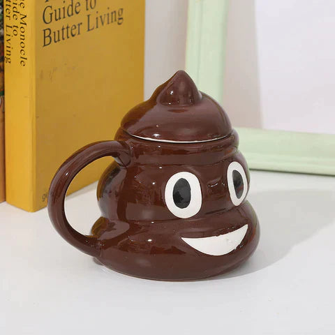 Poop Emoji Mug – Funny 300ml Ceramic Coffee Cup with Swirly Lid