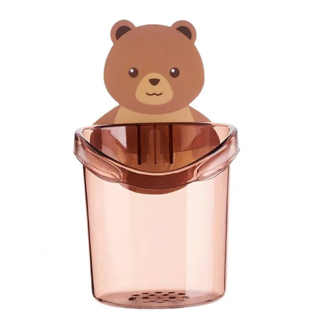 Wall-Mounted Sticky Bear Toothbrush Holder - Self-Adhesive No-Drill Cartoon Bear Bathroom Organizer in 3 Colors