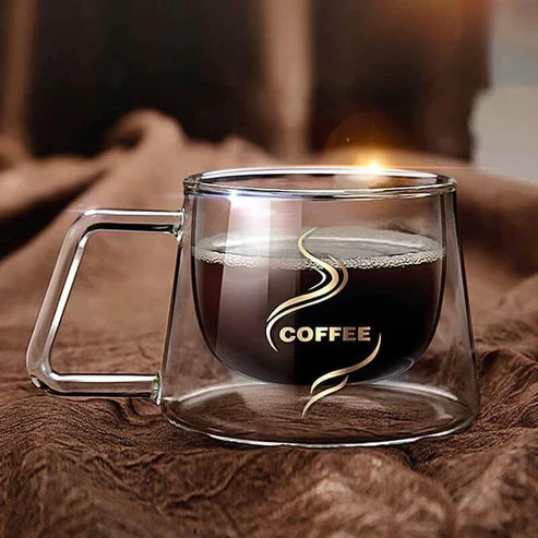 Double Wall Glass High Temperature Coffee Cup – Transparent Square Borosilicate Mug