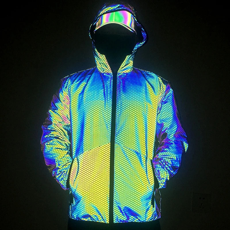 Reflective Hooded Jacket – Harajuku Streetwear Windbreaker for Autumn & Spring