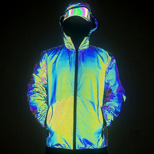 Reflective Hooded Jacket – Harajuku Streetwear Windbreaker for Autumn & Spring