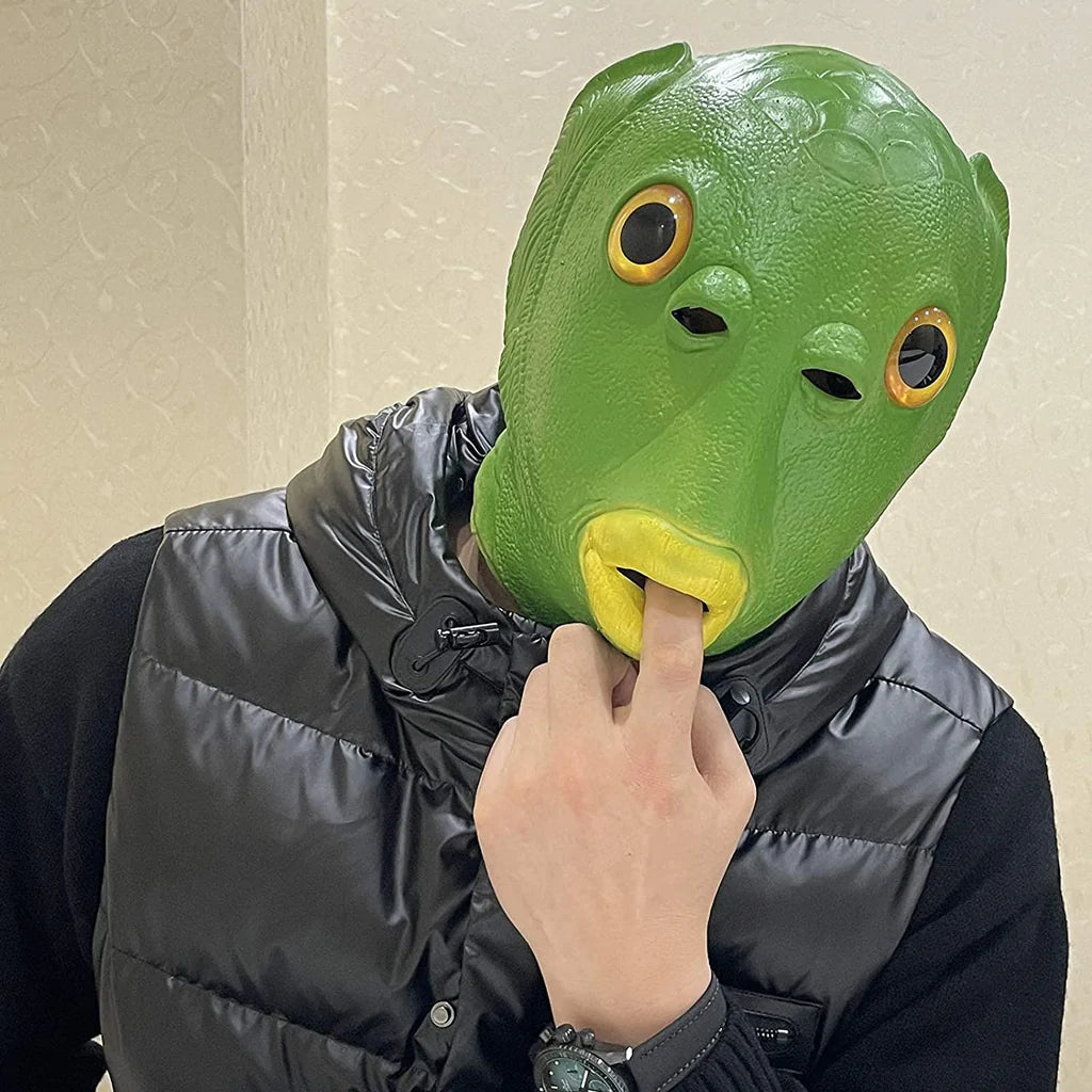 Green Funny Fish Head Mask – Hilarious Novelty Costume Mask for Parties & Pranks