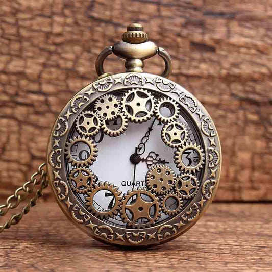 Time Traveler Pocket Watch - Steampunk Vintage Mechanical Style Quartz Watch