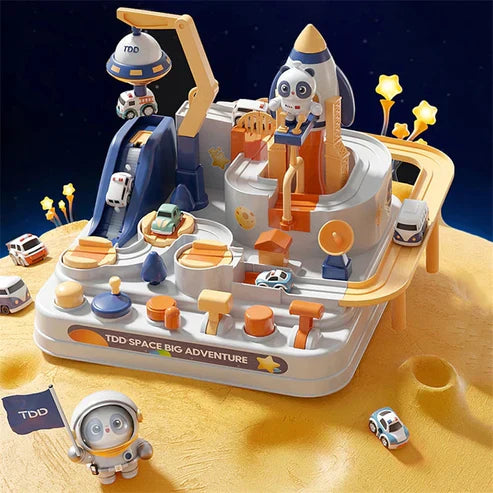 Space Panda Car Toys - Children Train Track Adventure Racing Set with 2 or 4 Cars for Kids