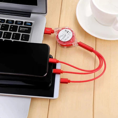 3-in-1 Retracting USB Cable Data Charger - Multi Charging Cable