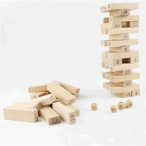 Wooden Blocks Stacking Game - Solid Wood Educational Tower Building Game for Kids & Family