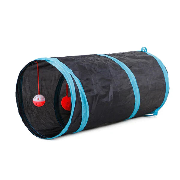 Cat Tunnel - Foldable S-Shape 4-Way Pet Play Tunnel with Hanging Ball