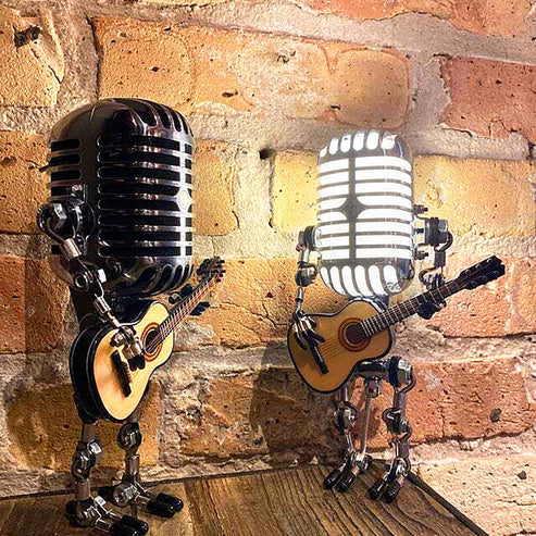 Vintage Guitar Playing Microphone Robot Lamp - Retro Music Desk Light