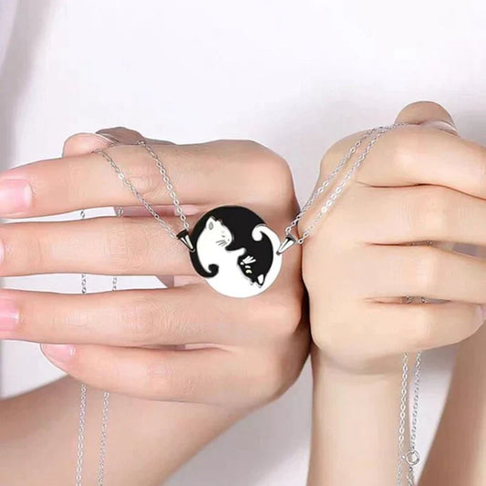 Yin Yang Cat Couple Necklace - Matching His & Hers Pendant Set