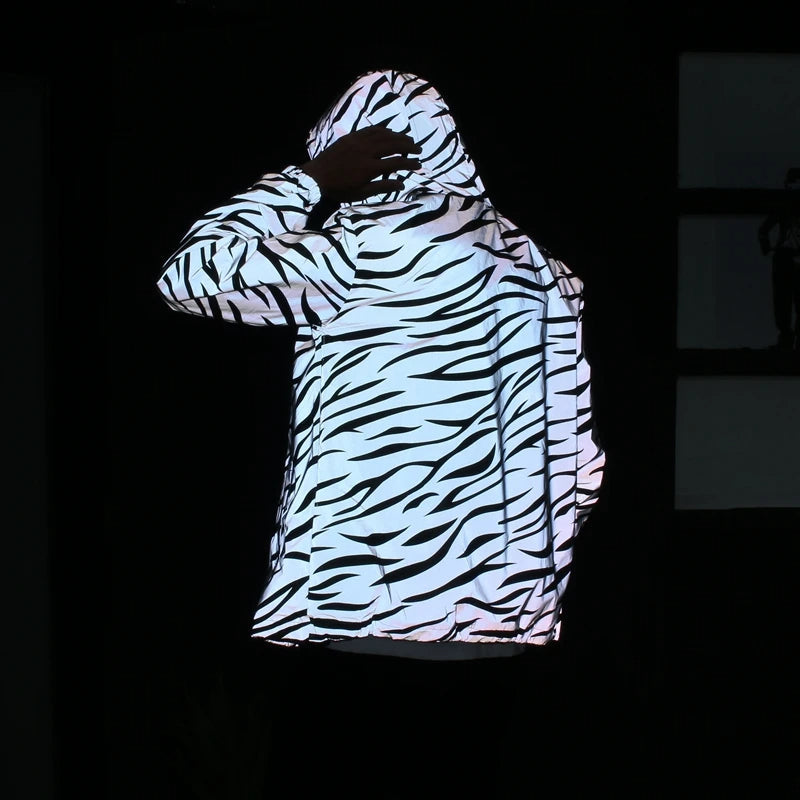 Leopard & Zebra Reflective Hooded Windbreaker Jacket – Night Shining Streetwear