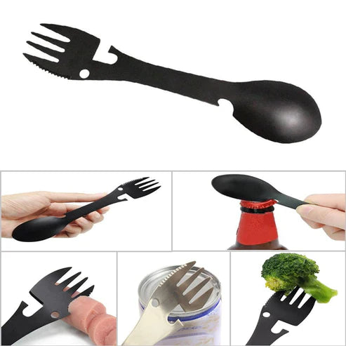 Stainless Steel Multifunctional Bottle Opener Spork - 3-in-1 Camping Cutlery EDC Tool