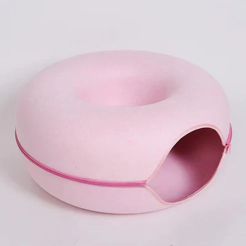 Donut Cat Bed Tunnel - 2-in-1 Foldable Wool Felt Pet Bed & Play Tunnel