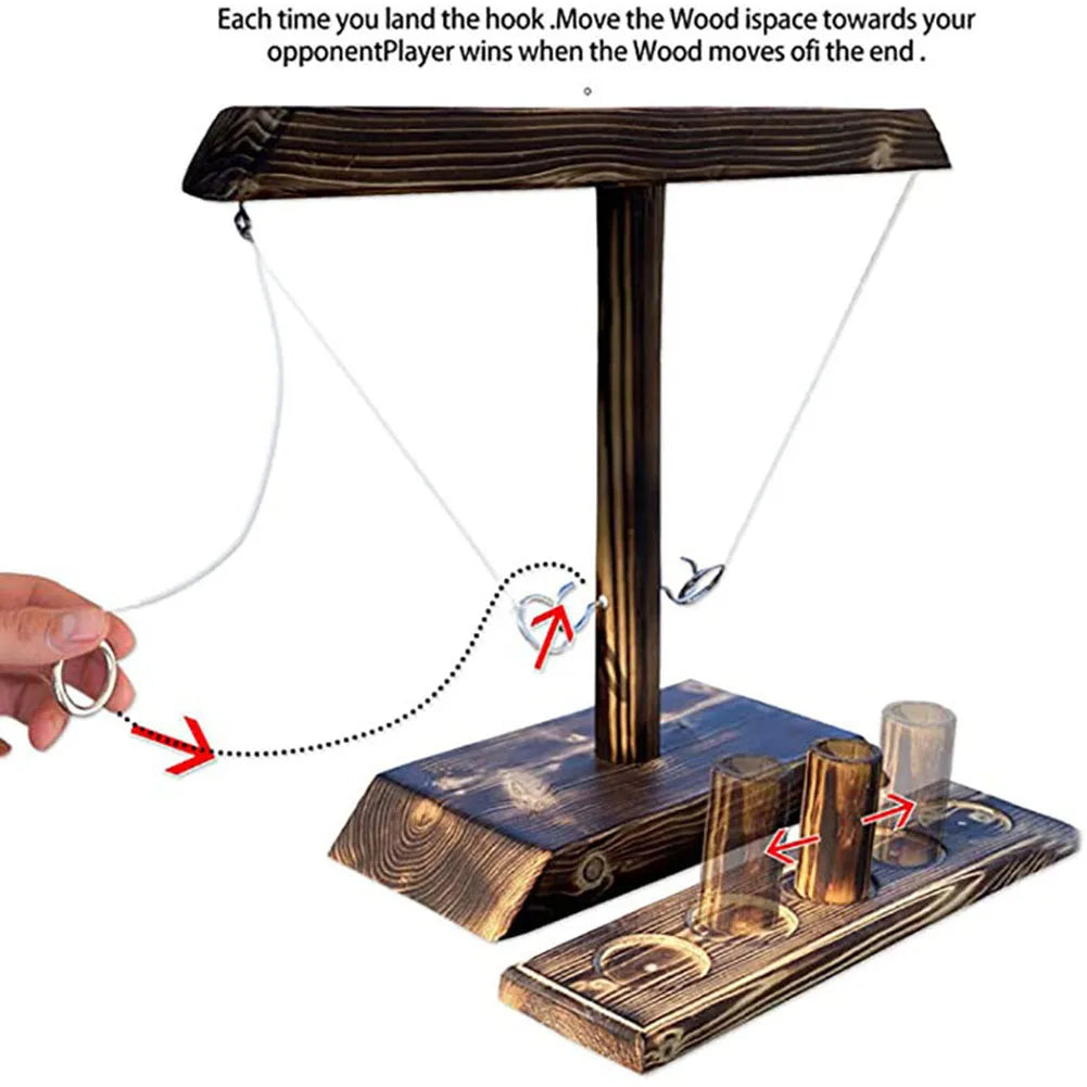 Ring Toss Hook & Ring Party Game – Wooden Handheld Drinking Game for Home & Outdoors