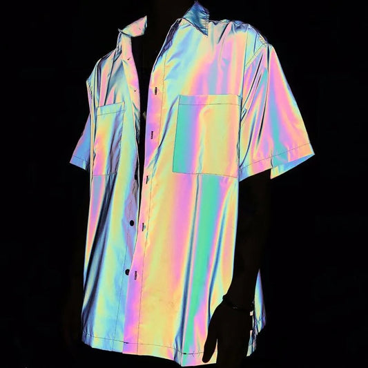 Reflective Short Sleeve Shirt – Holographic Streetwear Tee for Men