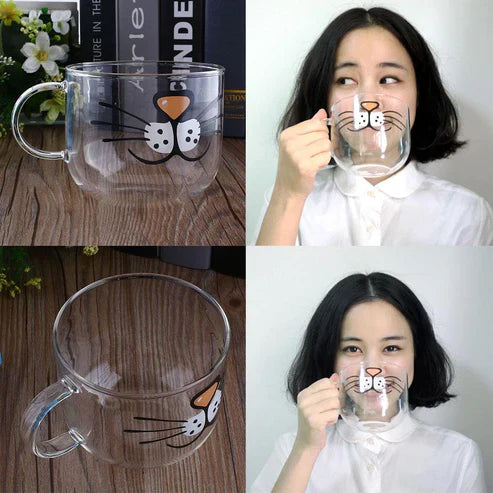Cute Cat Glass Coffee Cup – Adorable Kitty Drinkware