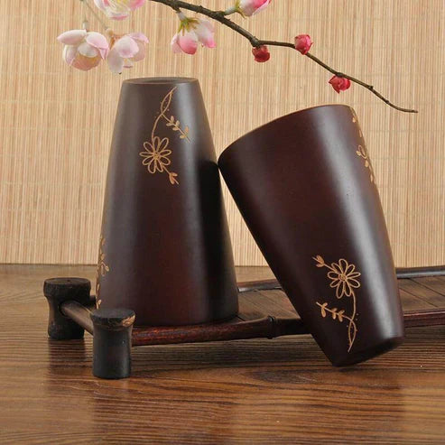 Natural Wooden Japanese Tea Cup – Handpainted Eco-Friendly Wood Teacup