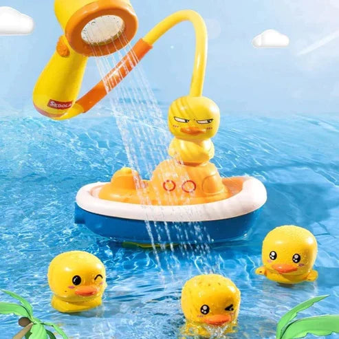 Electric Duck Boat Spray Bath Toy - 4-in-1 Water Sprinkler with 3 Duck Heads for Fun Baby Bath Time