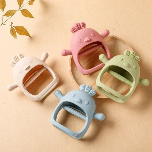 Baby Bites Cute Pacifier Gloves - Silicone Cartoon Chick Bracelet Teether for Babies 0-6 Years, BPA Free