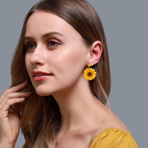 Sunflower Dangle Earrings – Bright & Realistic Zinc Alloy Stud Earrings