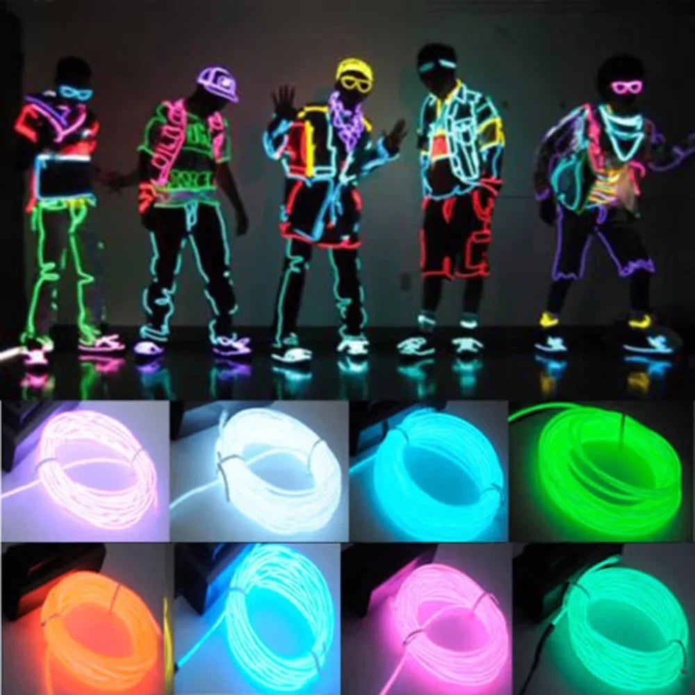 LED Neon EL Wire – DIY Flexible Luminous Costume Light for Party, Halloween & Home Decor
