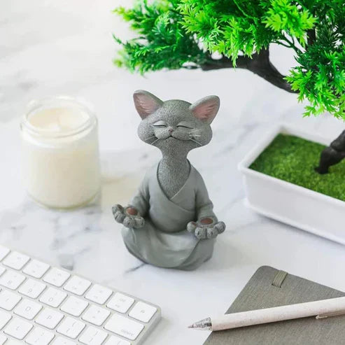 Whimsical Happy Buddha Cat - Zen Meditation Figurine Statue