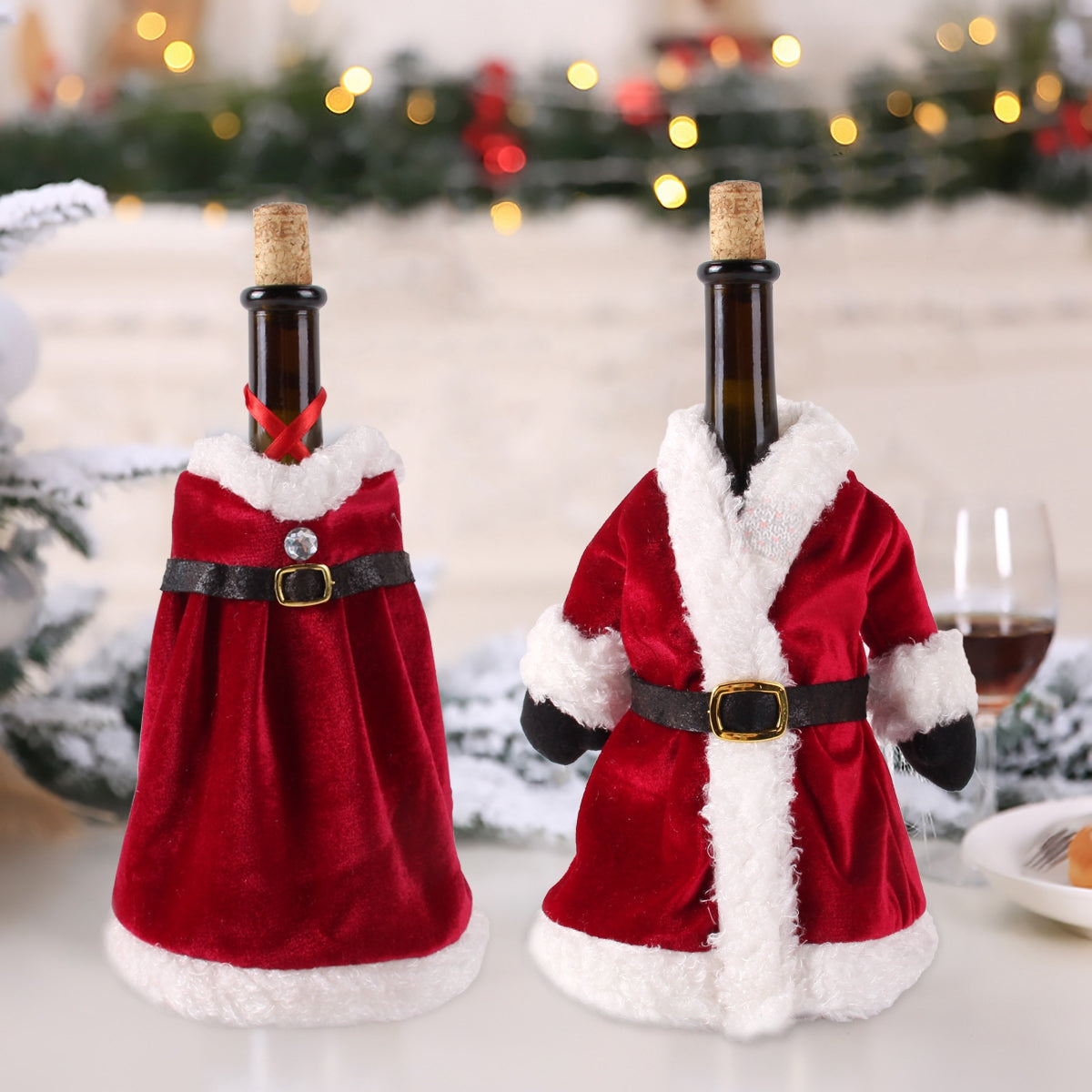 Christmas Wine Bottle Cover - Festive Holiday Table Decoration