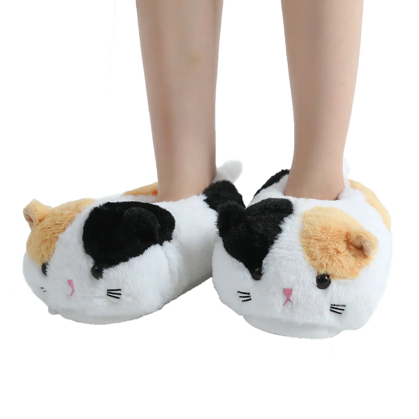 Cute Cat Face Fluffy Fur Slippers – Unisex Indoor Cotton House Slippers