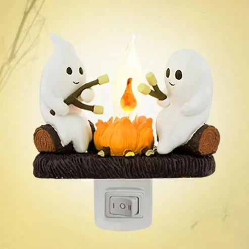 Ghost Campfire Flickering Night Light – Spooky Ambient LED Lamp for Halloween & Gothic Home Decor