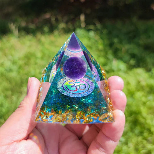 Orgonite Crystal Pyramid – Handmade Amethyst Energy Healing Pyramid | EMF Protection & Spiritual Decor Gift