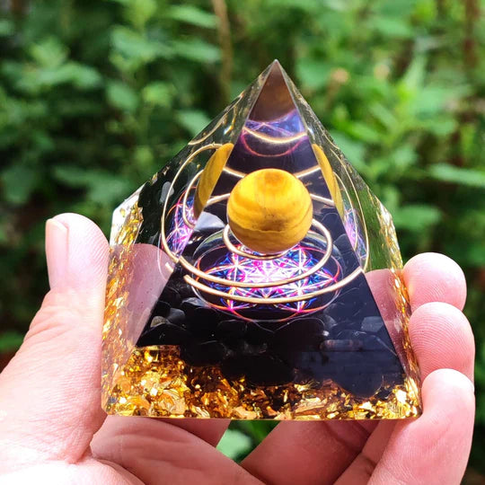 Orgonite Crystal Pyramid – Handmade Amethyst Energy Healing Pyramid | EMF Protection & Spiritual Decor Gift