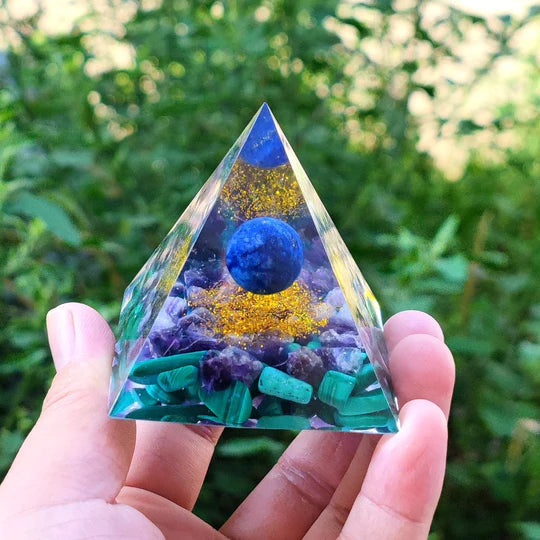 Orgonite Crystal Pyramid – Handmade Amethyst Energy Healing Pyramid | EMF Protection & Spiritual Decor Gift