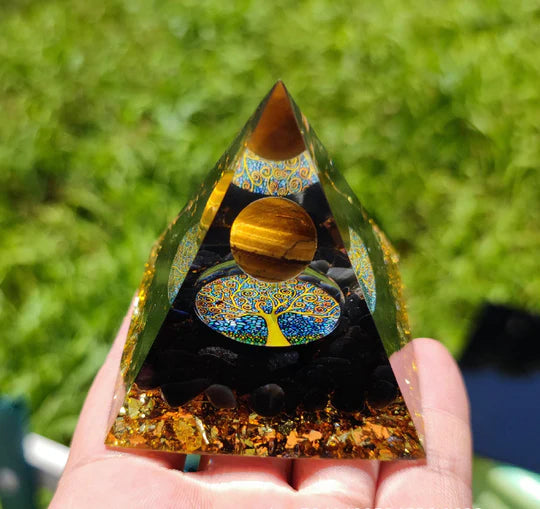 Orgonite Crystal Pyramid – Handmade Amethyst Energy Healing Pyramid | EMF Protection & Spiritual Decor Gift