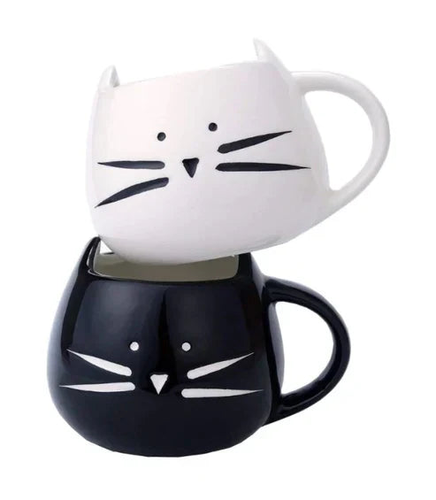 Cat Mug – Cute 350ml Ceramic Coffee Mug for Cat Lovers | White & Black