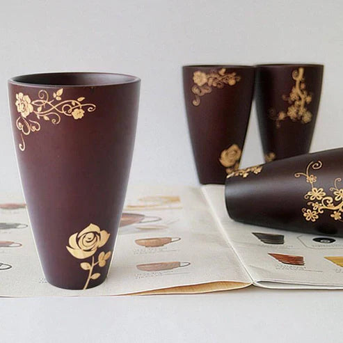 Natural Wooden Japanese Tea Cup – Handpainted Eco-Friendly Wood Teacup