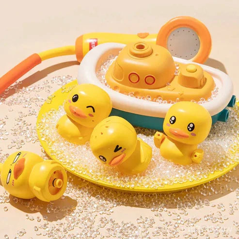 Electric Duck Boat Spray Bath Toy - 4-in-1 Water Sprinkler with 3 Duck Heads for Fun Baby Bath Time