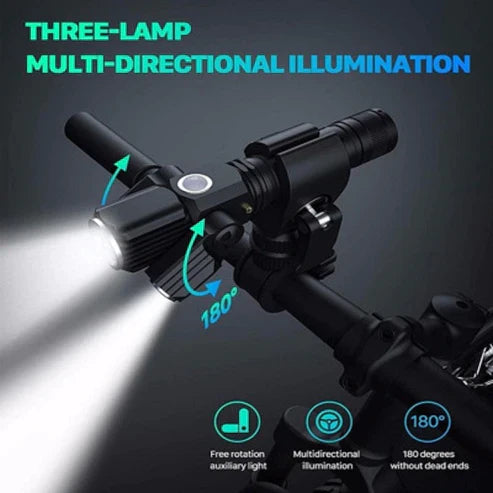 Three Head Rechargeable Rotatable Flashlight - Multi-Angle LED Work Light