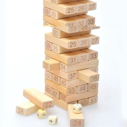Wooden Blocks Stacking Game - Solid Wood Educational Tower Building Game for Kids & Family