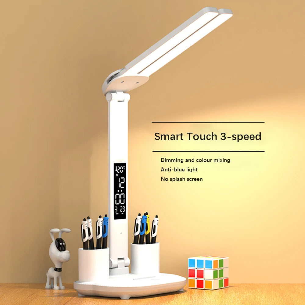 Smart LED Foldable Desk Lamp with Digital Clock & Temperature Display