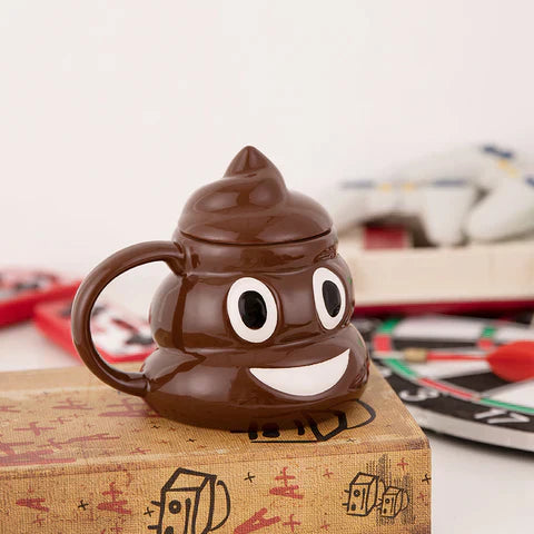 Poop Emoji Mug – Funny 300ml Ceramic Coffee Cup with Swirly Lid