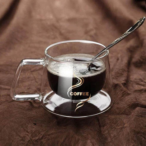 Double Wall Glass High Temperature Coffee Cup – Transparent Square Borosilicate Mug