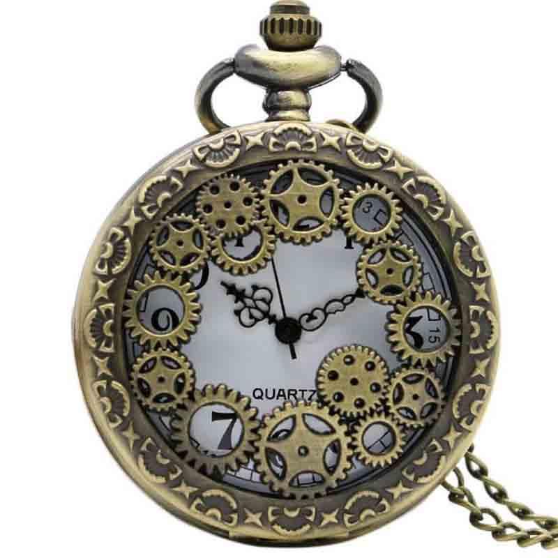 Time Traveler Pocket Watch - Steampunk Vintage Mechanical Style Quartz Watch